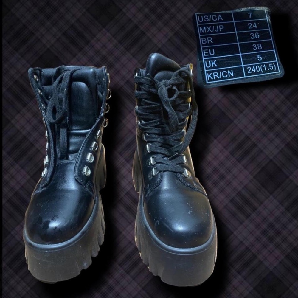 Black Platform Lace-Up Boots